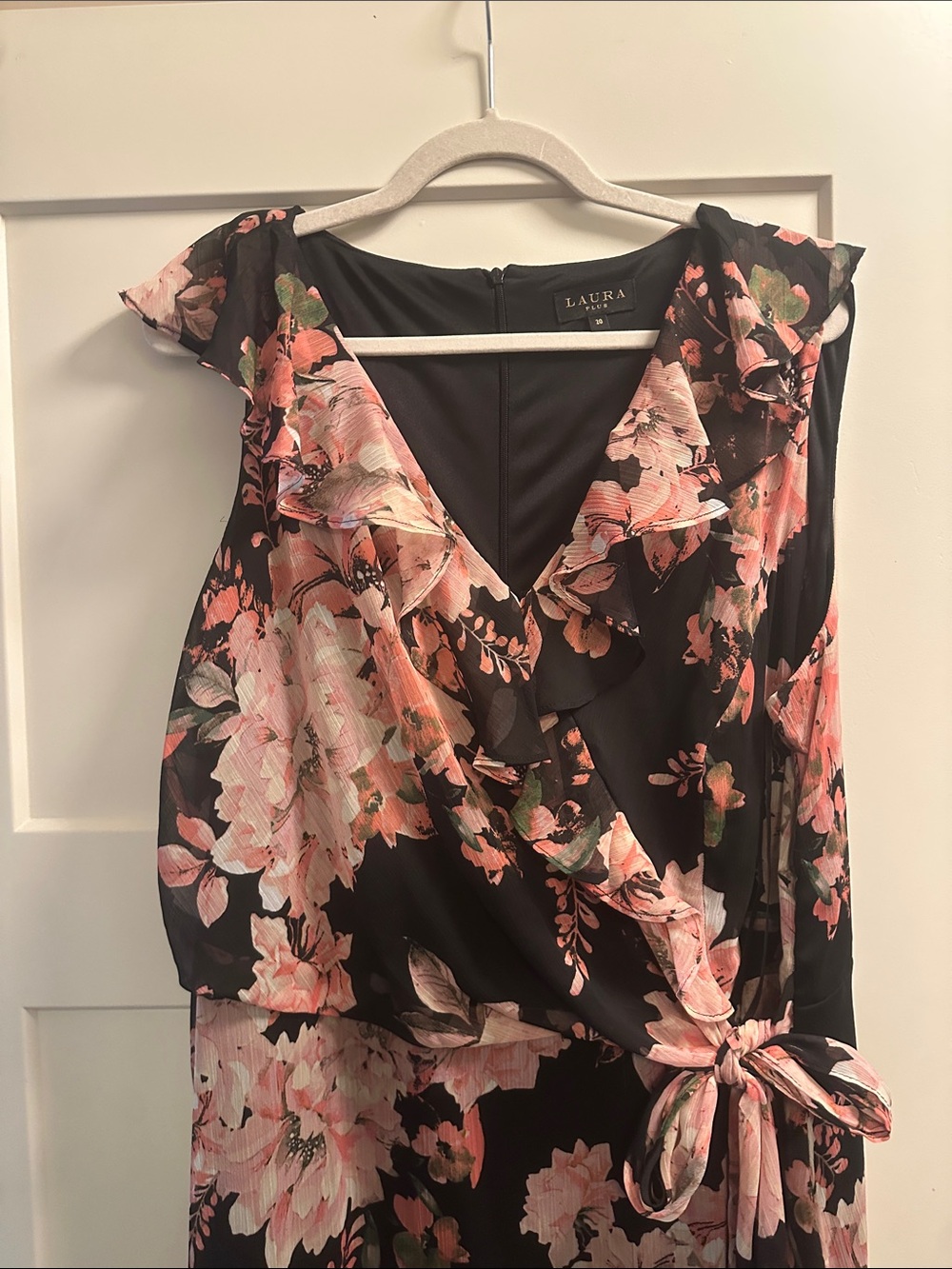 Floral Wrap Midi Dress with Pink Blooms - Picture 3 of 3